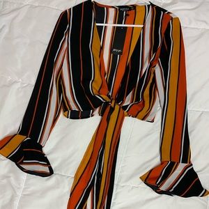 Nasty gal Striped Tie-front Top Orange/Multicolor